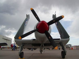 Joe Thibodeau’s Sea Fury, based at Centennial Airport. Note the wing tips “stowed” for bellow deck handling. The Sea Fury was once the Royal Navy’s top carrier based fighter.