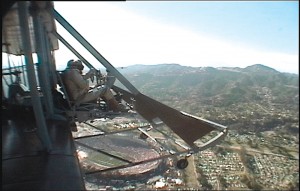 John Warlick flying the replica Wright “B” Flyer over the Rose Bowl.