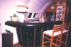 The plane boat’s famous bar where Hollywood stars like Rita Hayworth congregated during their flights with Howard Hughes at the controls.