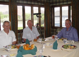 L to R: Hannes Linke, competition director, Barron Hilton Cup, John Myers and Pat Barry, managing director, Barron Hilton Cup, enjoy their host’s hospitality.