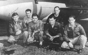 Members of the X-1 team, responsible for the breaking of the sound barrier in 1947, included flight engineer Ed Swindell, backup pilot Bob Hoover, B-29 pilot Bob Cardinas, X-1 pilot Chuck Yeager, Bell engineer Dick Frost and Air Force engineer Jack Ridley
