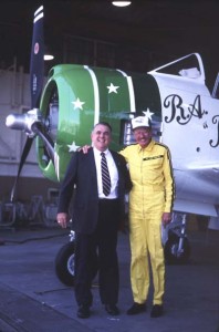 Bob Hoover, with Delford Smith, chairman of Evergreen Aviation.