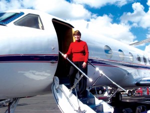 Patricia Noyes, director of operations, worldwide aircraft charters, Air Rutter International, presented a top-of-the-line Gulfstream business aircraft to attendees.