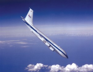 NASA 931 making a steep descent, the down side of the arc flown to achieve weightlessness.