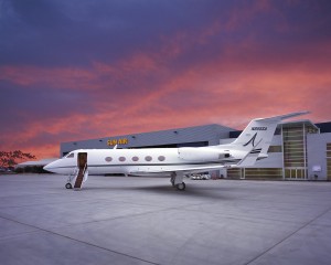 A Gulfstream III in front of the company’s headquarters at Camarillo Airport.