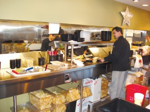 Guests place their order, pay at the counter, and make a quick stop by the salsa bar for a selection of fresh salsas fire-roasted daily and warm tortilla chips.