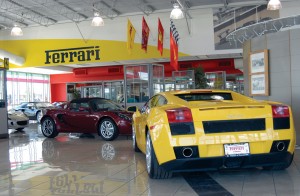 Inside the showroom of Stewart’s Ferrari of Denver, located between S. Broadway and S. University Blvd. on E. County Line Rd.