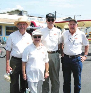 L to R: Bob Dickenson, Maurice Rigner and Ann and Gale Graham were at the original dedication of Santa Paula Airport on Aug. 9, 1930, and were proud to be back for the 75th anniversary.