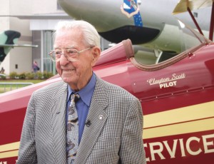 Clayton Scott, now 100, has been flying for 78 years, piloting biplanes, floatplanes and virtually every Boeing airliner and military aircraft produced, from the 247 to the 727 and the B-17 to the B-47 (shown behind him) and the B-52.