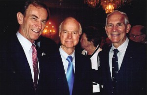 L to R: Linden Blue, former executive vice president and general manager at Gates Learjet, with Charlie Gates and Bob Beery, former head of Learjet flight test.