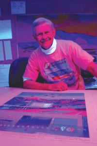 Rick Broome’s unique Starlite paintings are created by touching up paintings under specific florescent lighting conditions.