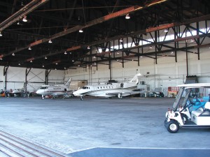 The interior of one of Landmark’s two hangars at Westchester County Airport.
