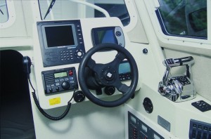The captain’s realm at the helm of the Aerohead boat includes comfort and visibility, with options for radar, an autopilot and other amenities.