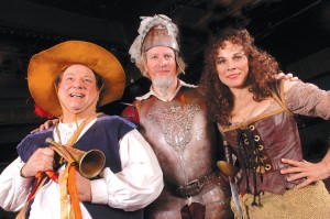 L to R: Jimmy Ferraro as Manservant/Sancho Panza, Gary Lindemann as Cervantes/Don Quixote and Jean Arbeiter as Aldonza/Dulcinea star in the Country Dinner Playhouse Production of “Man Of La Mancha” playing through May 14.