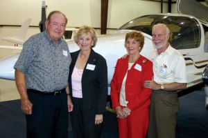 Dr. Selden Smith (left) of Wolfe City, TX, with wife, Alice, will use the diesel-powered Diamond DA-42 he bought on vacations and golf outings with friends Roy and Doris Masterson, Center, TX. Masterson, also a pilot, has helped maintain Smith's aircraft.