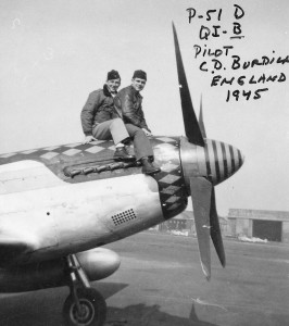 Clinton Burdick poses with another pilot of the 356th Fighter Group atop Dodo, in 1945.