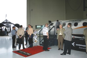 For most of the attendees, seeing this mockup of the Embraer Phenom 100 four-passenger business jet, currently under development, was the first opportunity to get a glimpse of the aircraft.