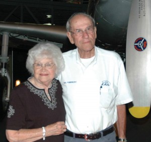 Experimental Aircraft Association founder Paul Poberezny and wife Audrey greet guests before dinner.