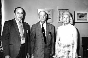 John J. Sanduski (left) and his wife, Irene, with helicopter pioneer Igor I. Sikorsky, who signed Sanduski’s license to fly a helicopter.