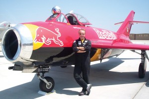 Bill Reesman, an Air Force veteran who flew the F-100 Super Sabre in 320 combat missions over Vietnam, flew an air demonstration showing the awesome power of his Russian-built afterburning MiG-17F Fresco. His plane is sponsored by Red Bull.