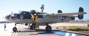 Executive Sweet, a twin-engine WWII B-25 Mitchell medium bomber, was one of many WWII aircraft that took part in flybys.