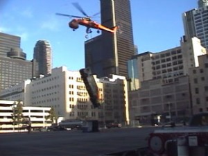 Craig Hosking flies this Sikorsky S-64 Skycrane in “Swordfish,” lifting villain John Travolta’s getaway bus over the streets of Los Angeles.