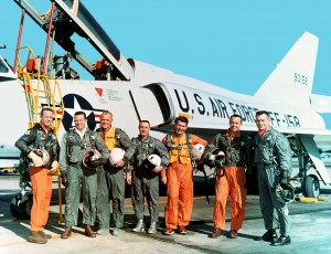 Wally Schirra was one of seven pilots selected to be America’s first astronauts. L to R: Scott Carpenter, Gordon Cooper, John Glenn Jr., Virgil “Gus” Grissom Jr., Wally Schirra Jr., Alan Shepard Jr. and Donald “Deke” Slayton pose in front of an F-106B.