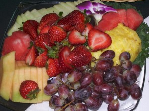 The bounty of California and Hawaii adorns the fruit tray at Isaac’s Catering.