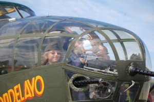 L to R: Besides exploring a B-25 like one their grandfather flew in World War II, Nicholas, Kylie and Camille Koney also visited Collings Foundation’s B-17 and B-24 at Paine Field.