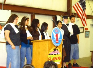 L to R: The second graduating class to complete a course of studies at Wathen Aviation High School included Amy Ames, Joanna Cardena, Selene Acosta, Claudia Rocha, Yvonne Martinez, Amanda Moore and Juan Balderas.