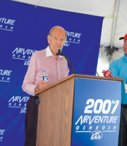 Impressed by his first time at EAA AirVenture, George McGovern called it “the granddaddy of all air shows.” The World War II B-24 bomber pilot reminisced about his wartime experiences.