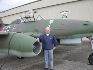 Test pilot Wolf Czaia has flown the first two reproductions of this Me 262. Three more planes are nearly finished at Paine Field.
