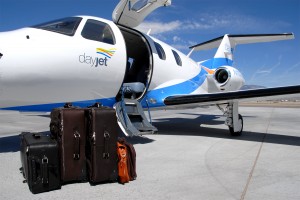The DayJet, with its unique, colorful paint scheme, has ample baggage room accommodating up to three passengers.