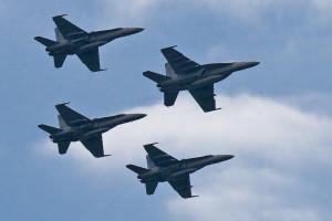 The Navy demonstrated their front-line fighters, the F/A-18C Hornet and the F/A-18F Super Hornet, during the Sea and Air Parade.