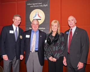 L to R: Ron Kaplan, NAHF executive director; Pat Epps, Epps Aviation; Marilyn Thompson; and Joe Ponte, NAHF trustee, convene at the NAHF reception. Epps was the recipient of the 2007 NBAA John P. “Jack” Doswell Award.