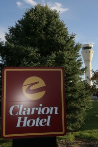 Clarion Hotel Denver South is located across the street from the Centennial Airport tower.