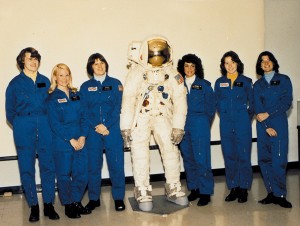 L to R: NASA’s first six women astronauts were Shannon W. Lucid, Margaret “Rhea” Seddon, Kathryn D. Sullivan, Judith A. Resnik, Anna L. Fisher and Sally K. Ride. All six women completed their training program in August 1979.