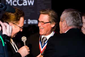 Kurt Russell answers questions about his passion for aviation during the 5th annual Living Legends of Aviation award ceremony.