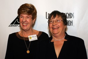 Emily Howell Warner with Laurie Lips on the red carpet, 5th annual Living Legends of Aviation.
