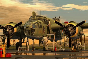 The B-25 Midnight Sun receives maintenance from its ground crew.