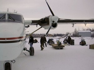 An Era Aviation DHC-6 De Havilland Twin Otter delivers supplies to an Eskimo community near Bethel, Alaska.