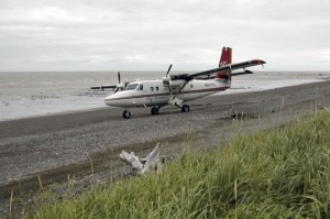 An Era Aviation Twin Otter flies airline service to a beach on Alaska’s Cook Inlet. Such missions were timed to coincide with low tide.