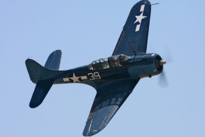 This Douglas SBD Dauntless, flown by Ron Hackworth, is a WWII veteran, having flown 30 combat missions over Rabaul. This aircraft has also been in the movies “Midway” and “War and Remembrance.”