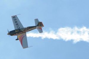 Patty Wagstaff performs a knife-edge maneuver during her performance.