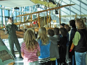 Students visiting the museum get lessons about aviation, from the Wright brothers’ first flight to the age of space exploration.