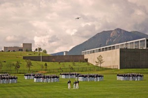 U.S. Air Force C-17 transport overflies the graduation parade.