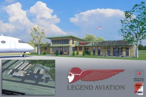 The architect’s rendering shows the planned Legend Aviation FBO at Ernest A. Love Field (PRC) in Prescott, Ariz.