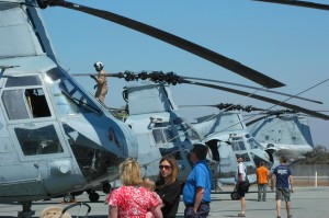 The lineup of CH-46s was popular with visitors on Sunday.