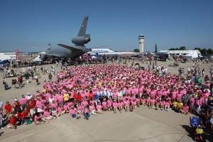 On Friday morning, hundreds of female aviators, most wearing pink WomenVenture T-shirts, turned out at AeroShell Square to set the record for the largest number of  female pilots gathered in one place.