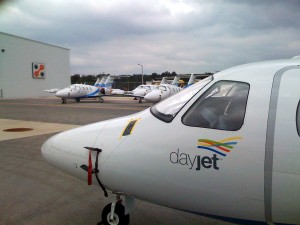 DayJet ceased operations on Sept. 19. An observer photographed the operator’s fleet of Eclipse VLJs parked at Eclipse Aviation Corp.’s Gainesville, Fla. maintenance facility on Sept. 24.